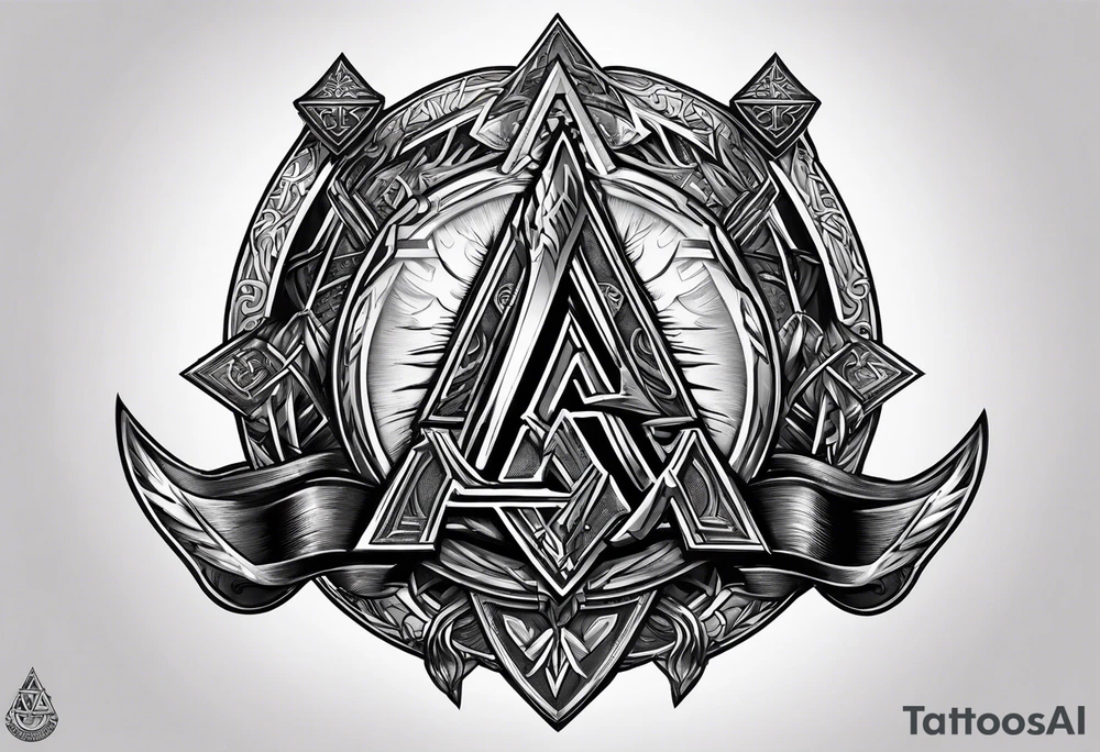 Valhalla  sword shield axe Valknut fog tattoo idea