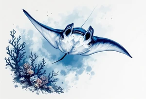 Manta ray swimming, coral reef bellow for forearm tattoo idea