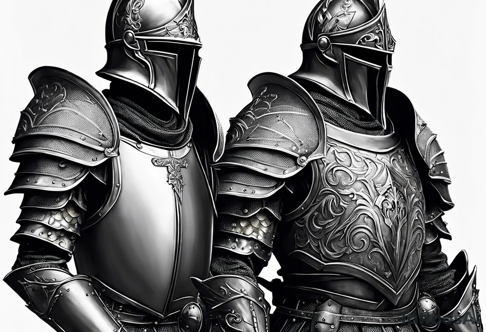 two sexy male knights in heavy armor full body tattoo idea