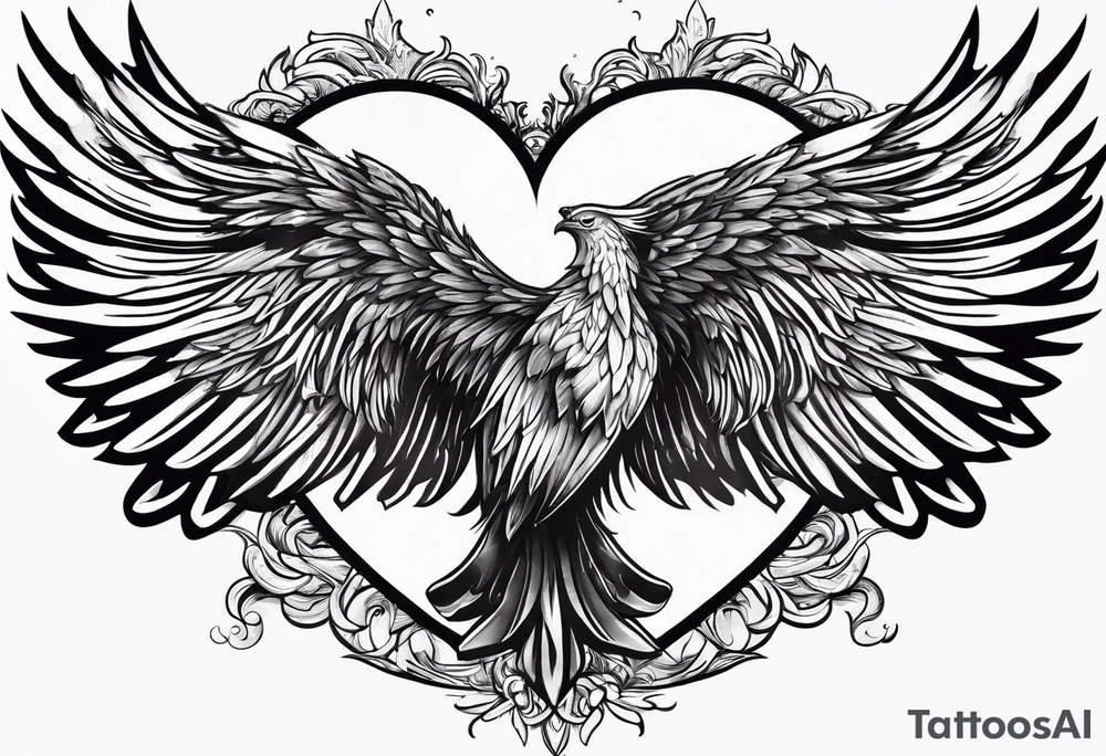 phoenix wings that makes a heart tattoo idea