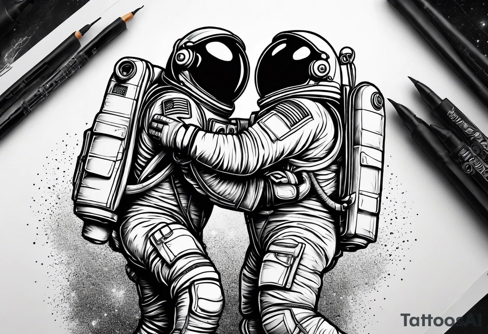 two full length astronauts hugging each other tattoo idea