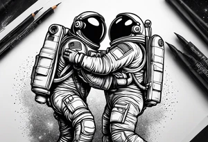 two full length astronauts hugging each other tattoo idea