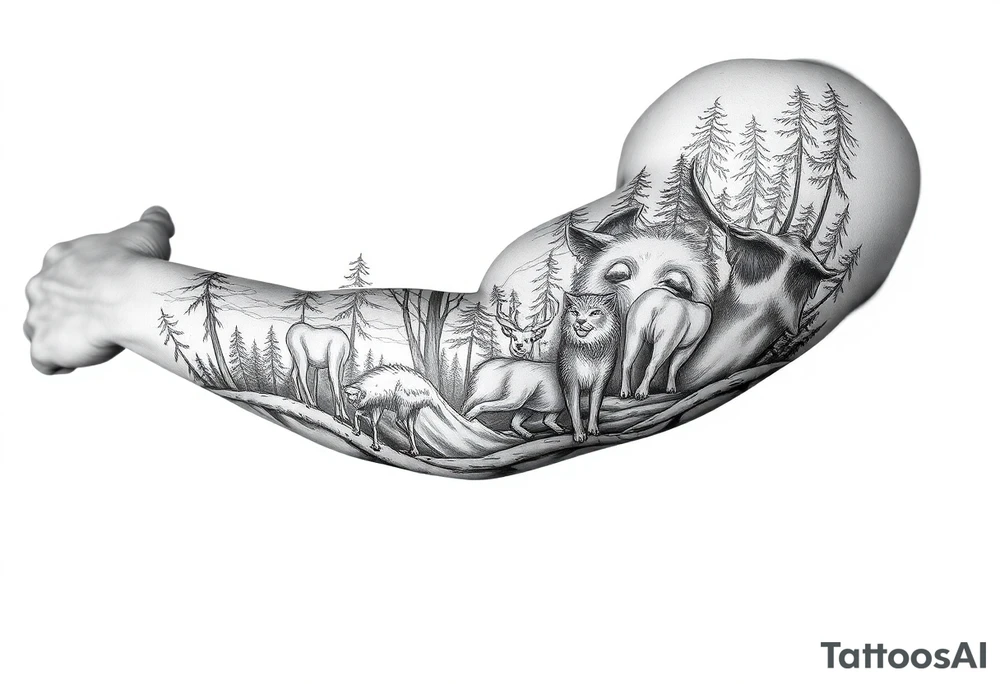 Forest with animals tattoo idea