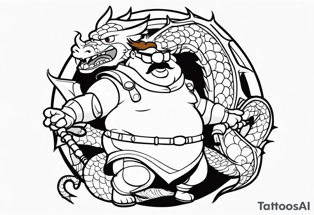 peter griffin wearing iron armor and riding a dragon tattoo idea