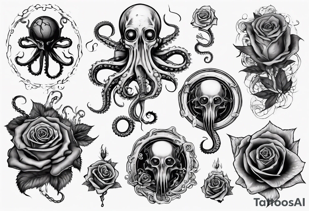 lovecraft theme with tentacle
and rose tattoo idea lovecraft theme with tentacle
and rose tattoo idea