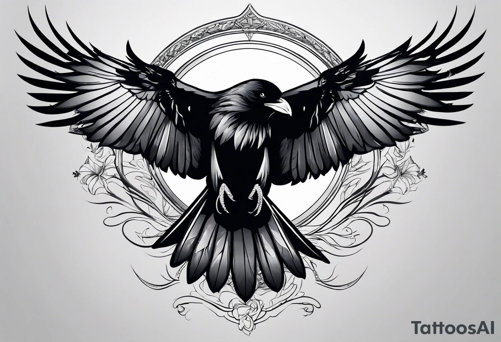 crow with open wings tattoo idea