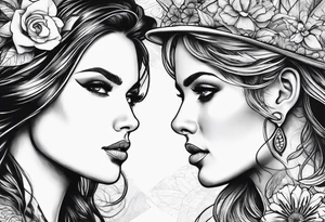 nice woman vs bad woman faces looking into each others eyes tattoo idea