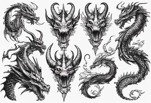 long dragon with horns, mane, scales tattoo idea