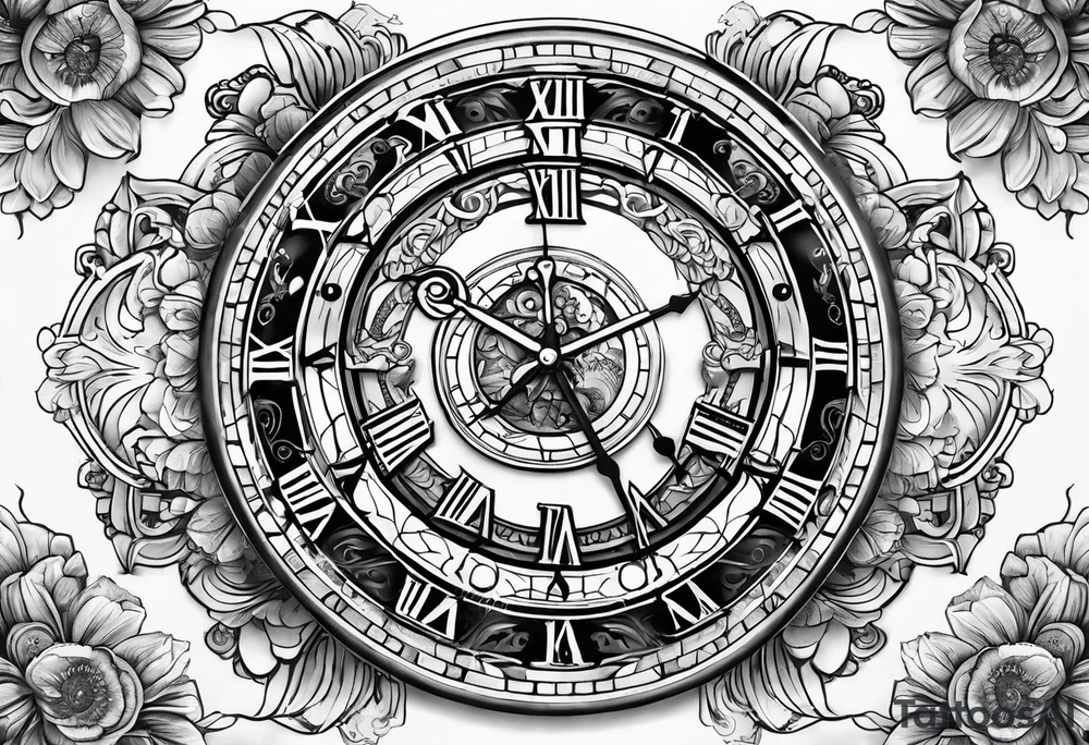 Hispanic/ Latin  goddess, love, forgiveness, strength, peace, cancer zodiac time, past, future, clock tattoo idea