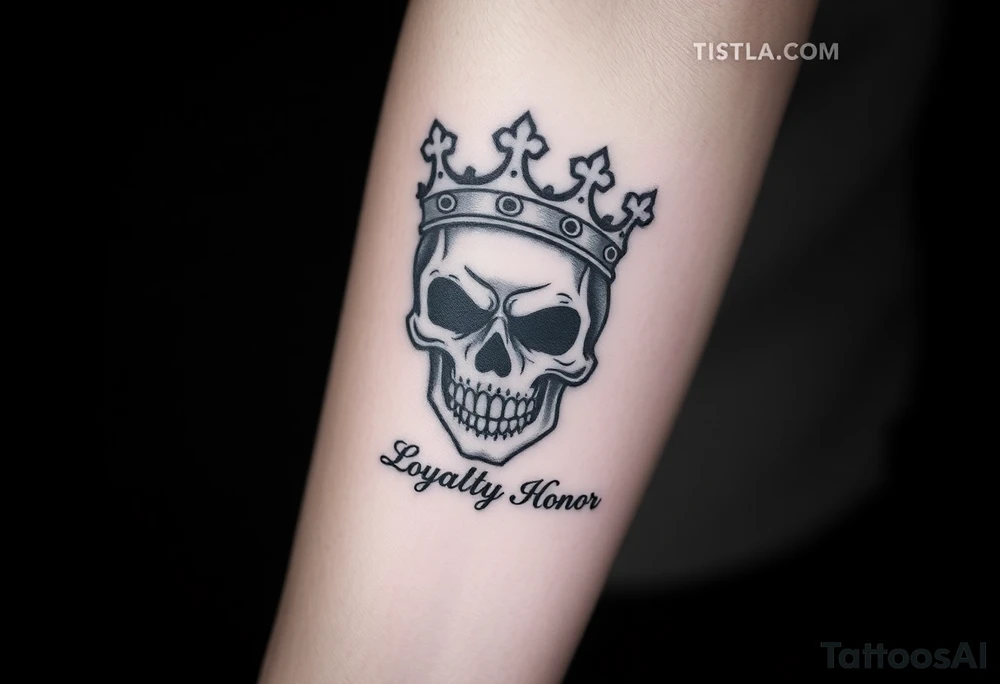 Skull with Kings crown with saying Loyalty Honor Respect tattoo idea