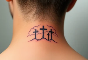 Clouds with 3 crosses fading in the background tattoo idea