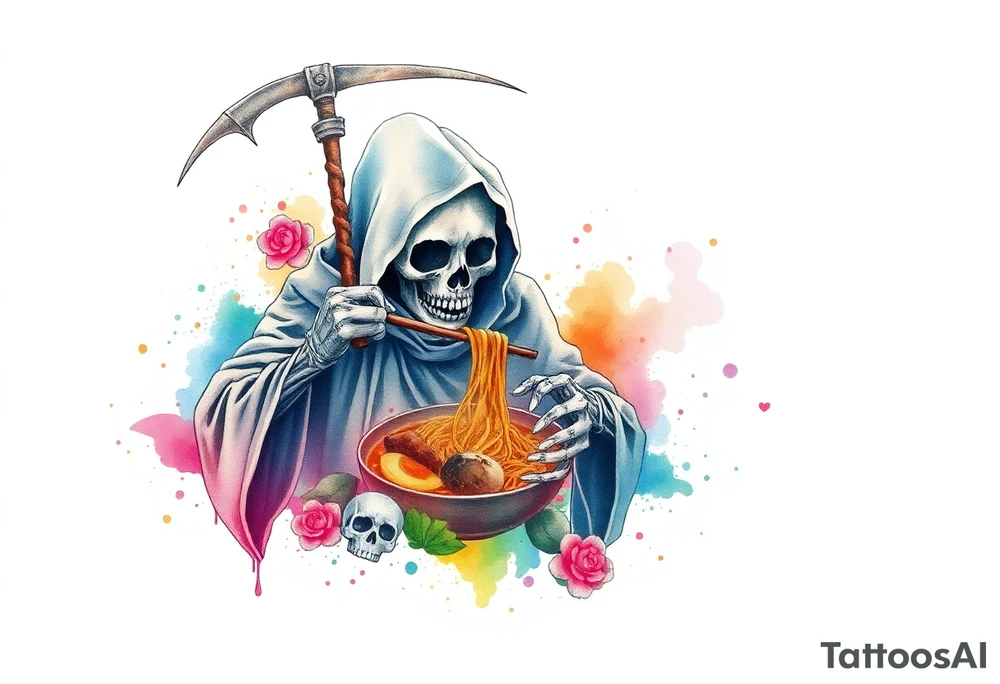 Grim reaper making ramen with the souls of the dead tattoo idea