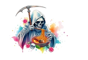 Grim reaper making ramen with the souls of the dead tattoo idea