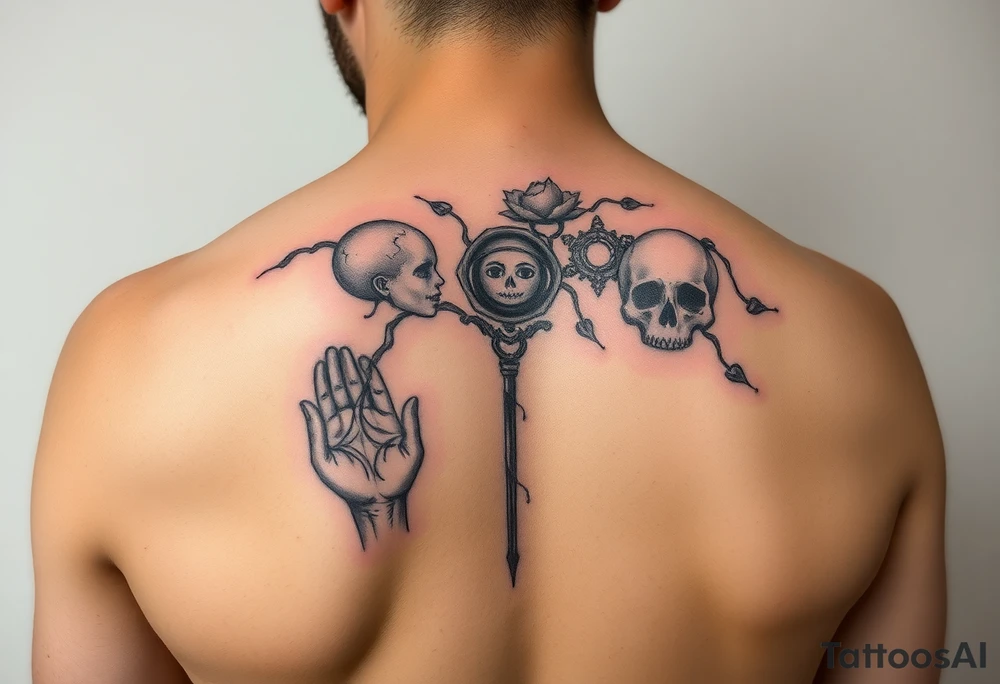 Tattoo of life (birth then childhood trauma an abuse self harm then drugs then sibling committed suicide an then sobriety then death by suicide tattoo idea