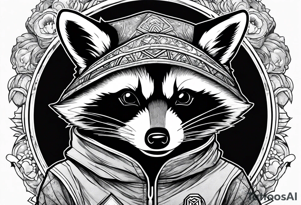 raccoon wearing a Superman hoodie tattoo idea