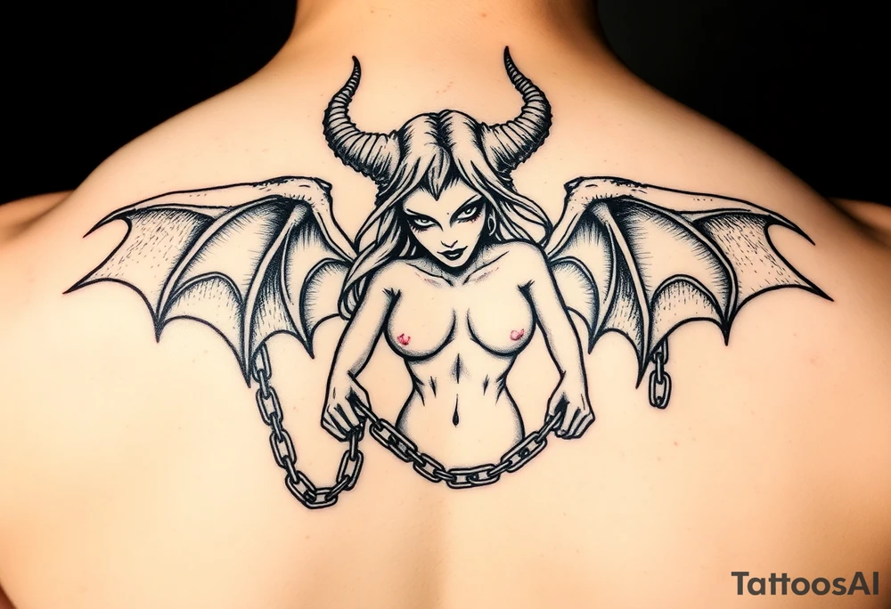 Demonic succubus with chains tattoo idea