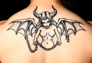 Demonic succubus with chains tattoo idea