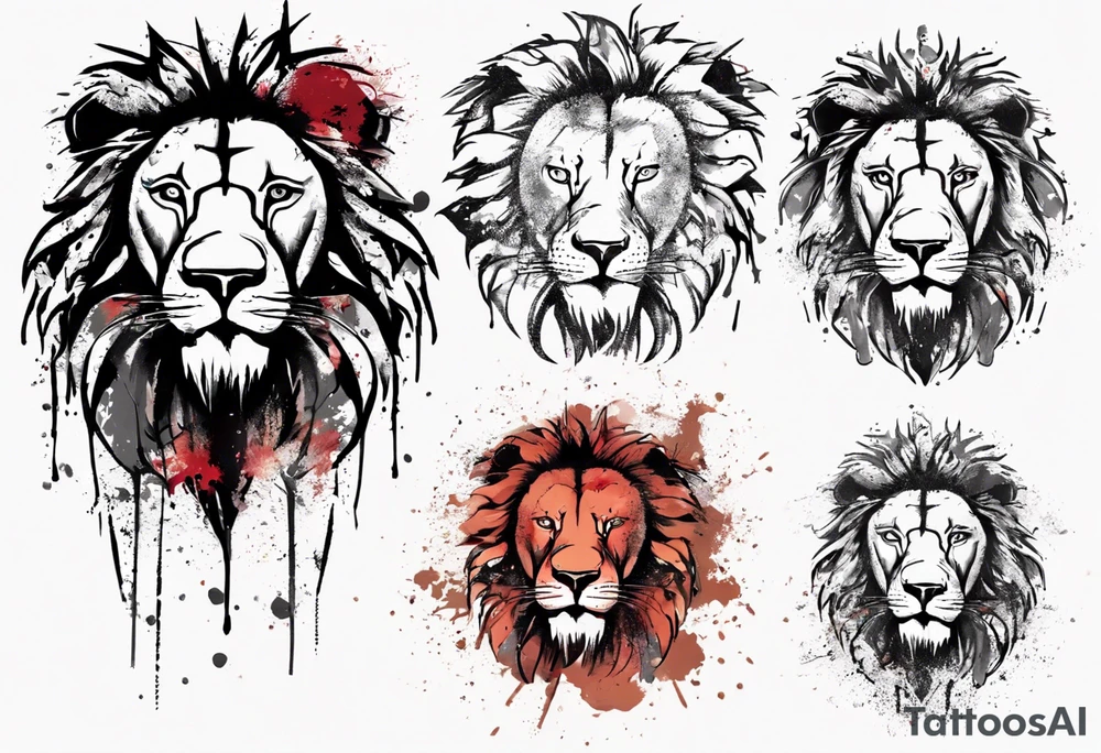 Lion, trash polka tattoo idea