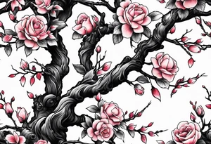 Sakura tree wrapped in roses tattoo idea