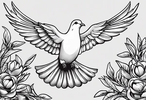 Dove soring through the air an olive branch in its beak whipping behind tattoo idea