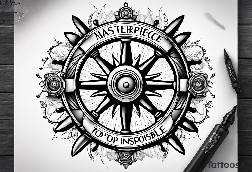 ships wheel with the motto with courage nothing is impossible tattoo idea