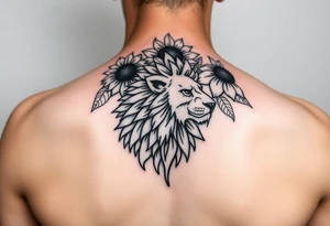 sunflower or multiple sunflowers and lion head profile tattoo idea