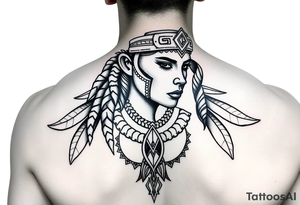 modern lady Aztec warrior tattoo idea