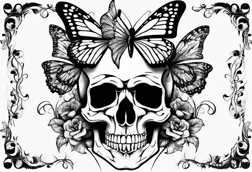 Broken Skull with butterfly coming out tattoo idea