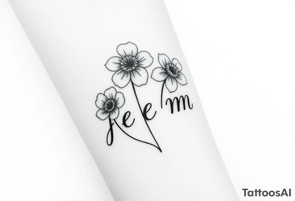 4 flowers with the initials j e m m tattoo idea