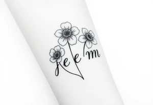 4 flowers with the initials j e m m tattoo idea