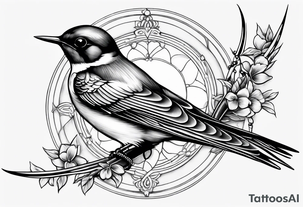 Swallow with rosary on its legs tattoo idea