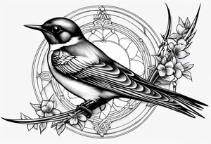 Swallow with rosary on its legs tattoo idea