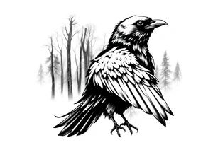 A crow with woods in the background tattoo idea