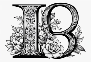 The letter b in bold with the names Alec Hannah and Raelynn inside the b tattoo idea