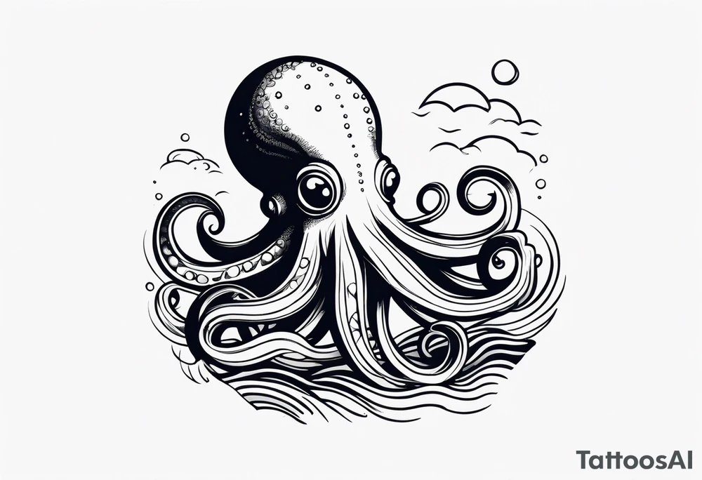 Octopus in sea view upper arm full sleeve tattoo idea