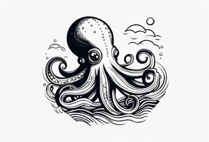 Octopus in sea view upper arm full sleeve tattoo idea