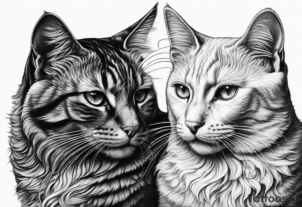 2 cats and crescent moon tattoo idea