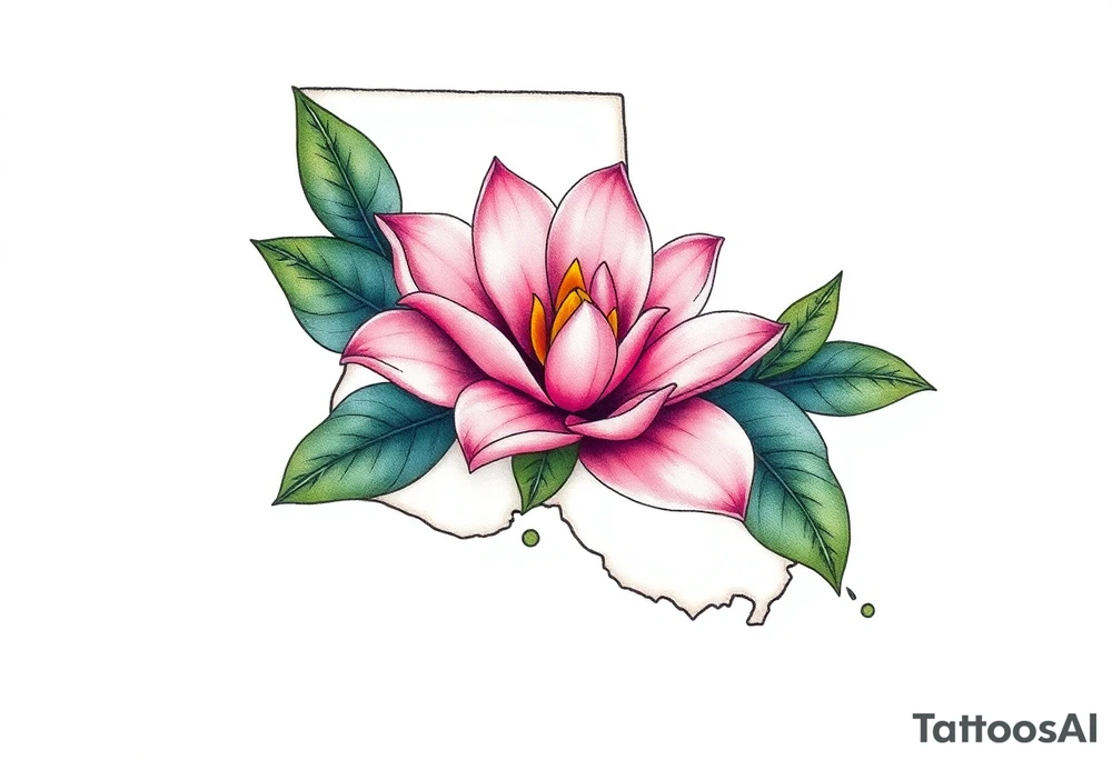 State or louisiana with magnolia flower in tooled leather tattoo idea