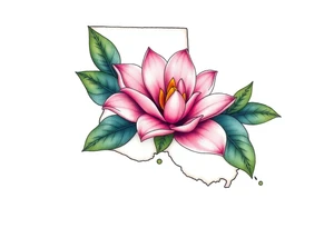 State or louisiana with magnolia flower in tooled leather tattoo idea