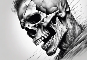 extreme chronic joint pain breaking through skin on arm sorrow sad broken tissue realistic fragmented screaming skull man tattoo idea