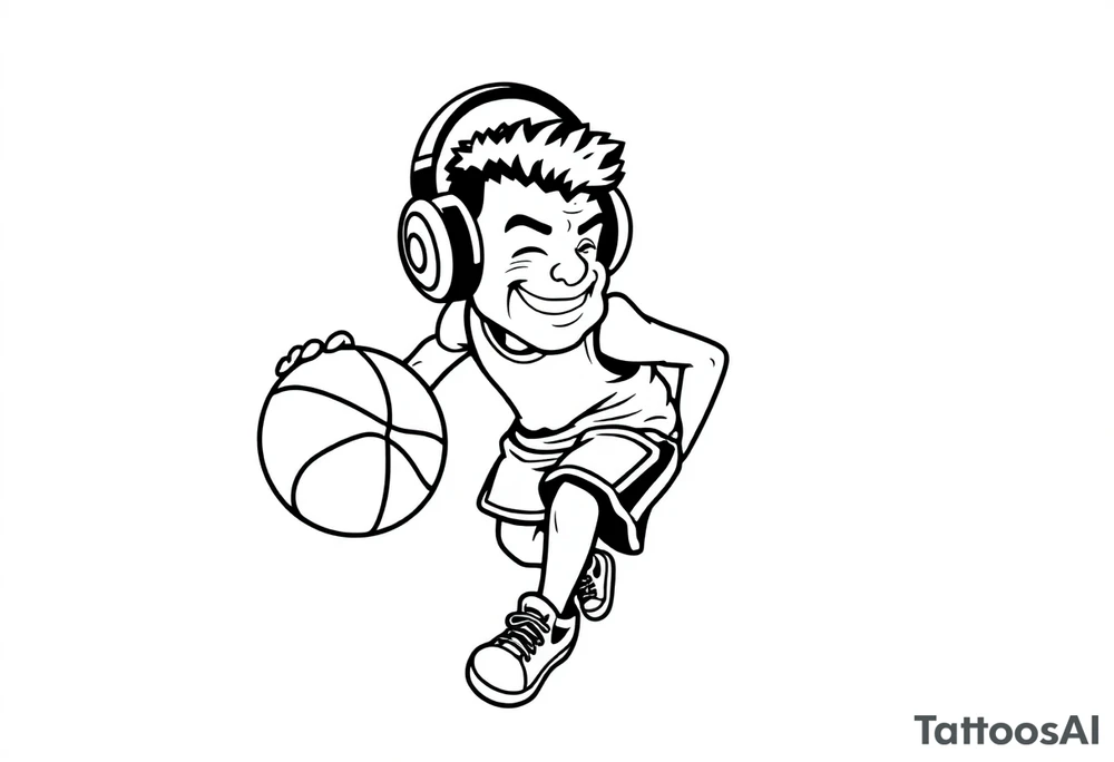 A guy dribbling a basketball with headphones on tattoo idea