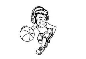 A guy dribbling a basketball with headphones on tattoo idea