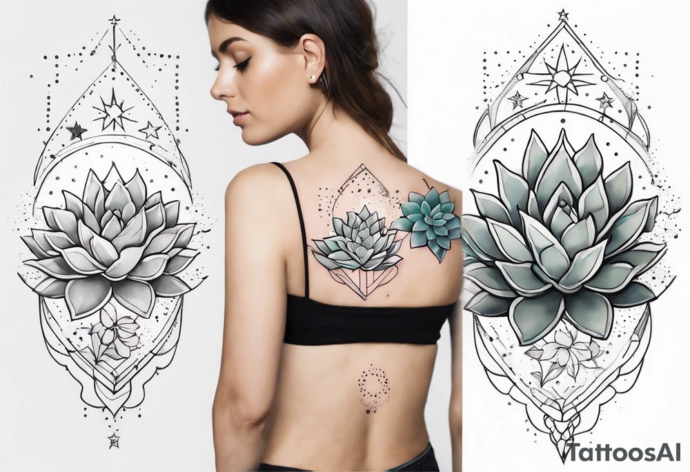 fine line with sun, stars, floral, dots, three succulents
. Sternum tattoo grey scale shading tattoo idea