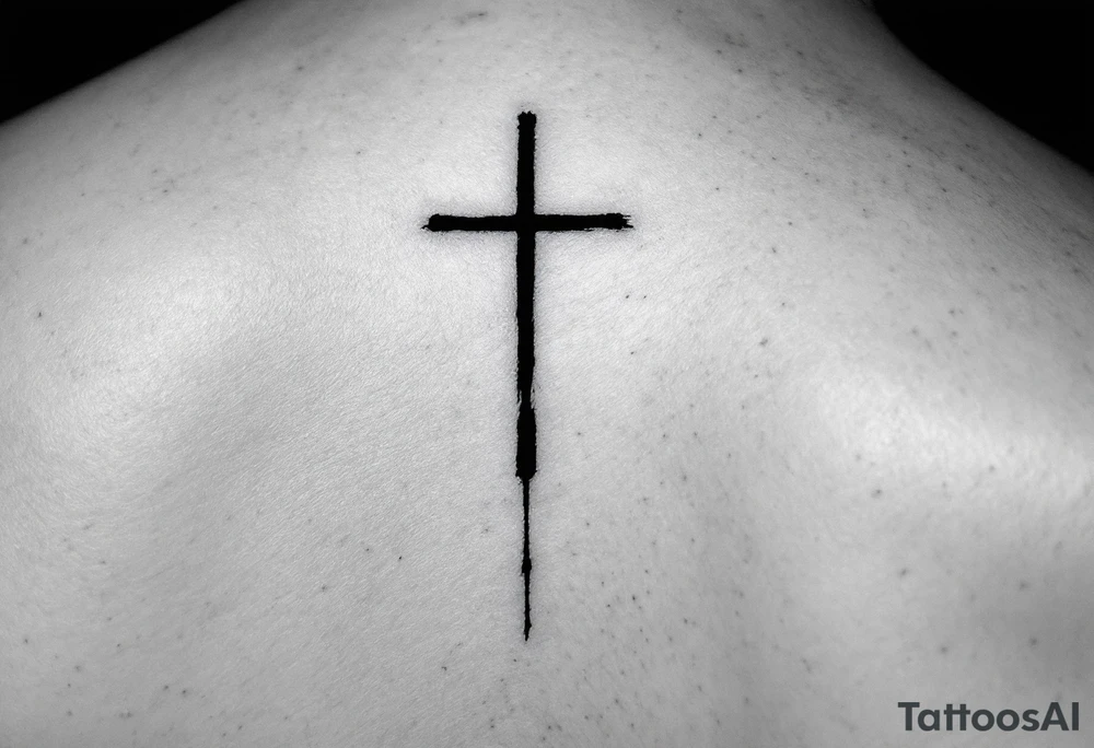 A black ink cross under a man's left eye, detailed with shadows on man face under a man’s right eye. tattoo idea