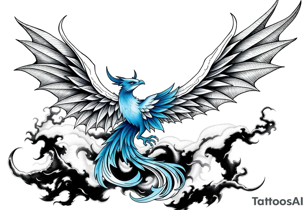 Blue Phoenix and dragon in the sky tattoo idea