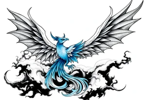 Blue Phoenix and dragon in the sky tattoo idea