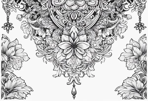 small ornate vertical floral sternum tattoo tattoo idea