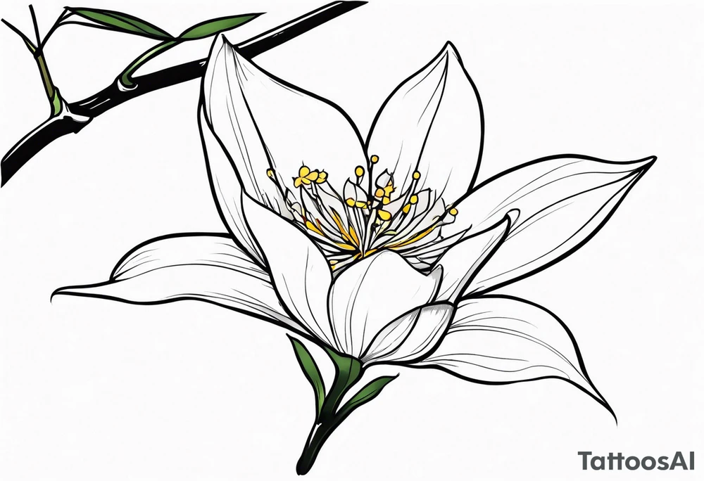 Shoulder and collarbone tattoo of a vibe of night-blooming Jasmine with a bat hanging from one of the stems tattoo idea