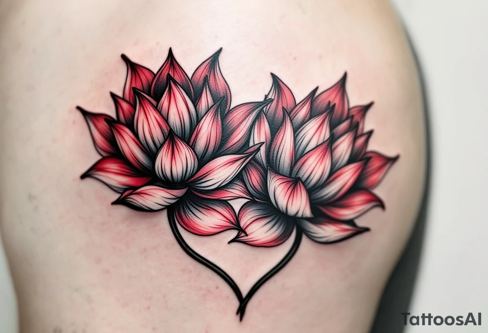 two lotus flowers intertwined (red and black) tattoo idea