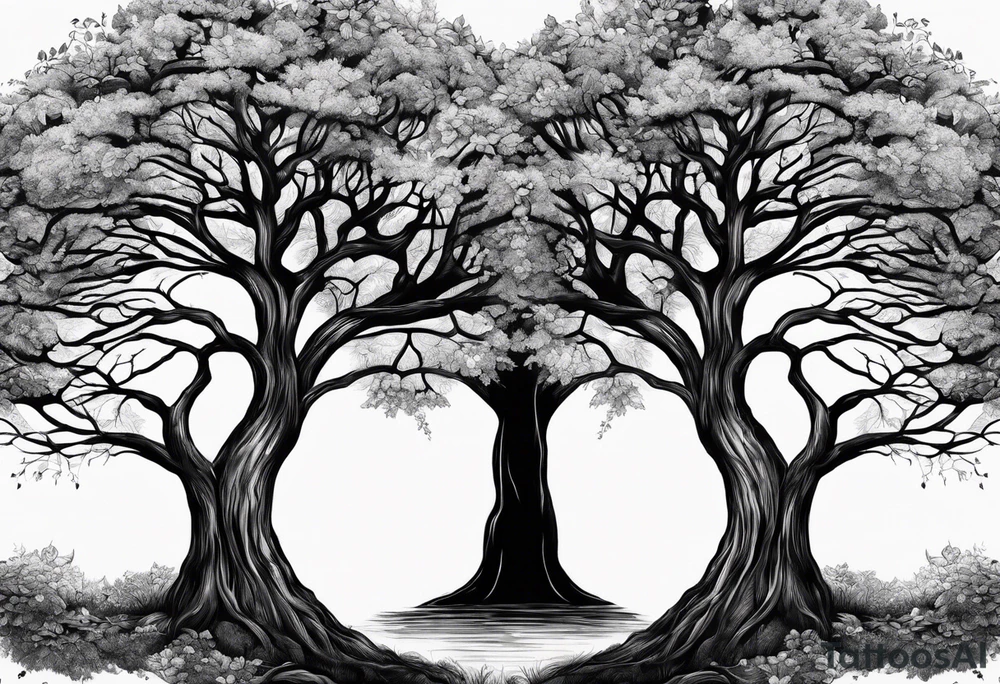 Two seperate trees twisting their trunks together tattoo idea